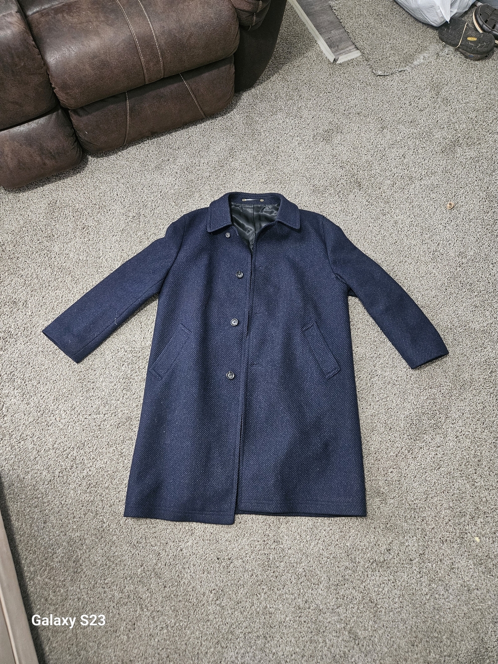 Louisoder Modell Kynoch Pure New Wool Loden Coat Men's XL Navy Plaid Lined Germa